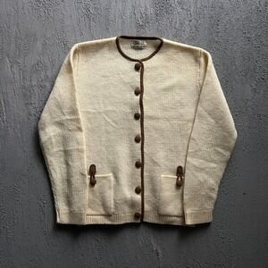 Vintage Garland Cardigan Women's Medium White 1960s Wool Knit Sweater